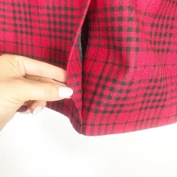 Banana Republic Red Plaid Captains Blazer Size 12/ Large Wool Sculptured Preppy